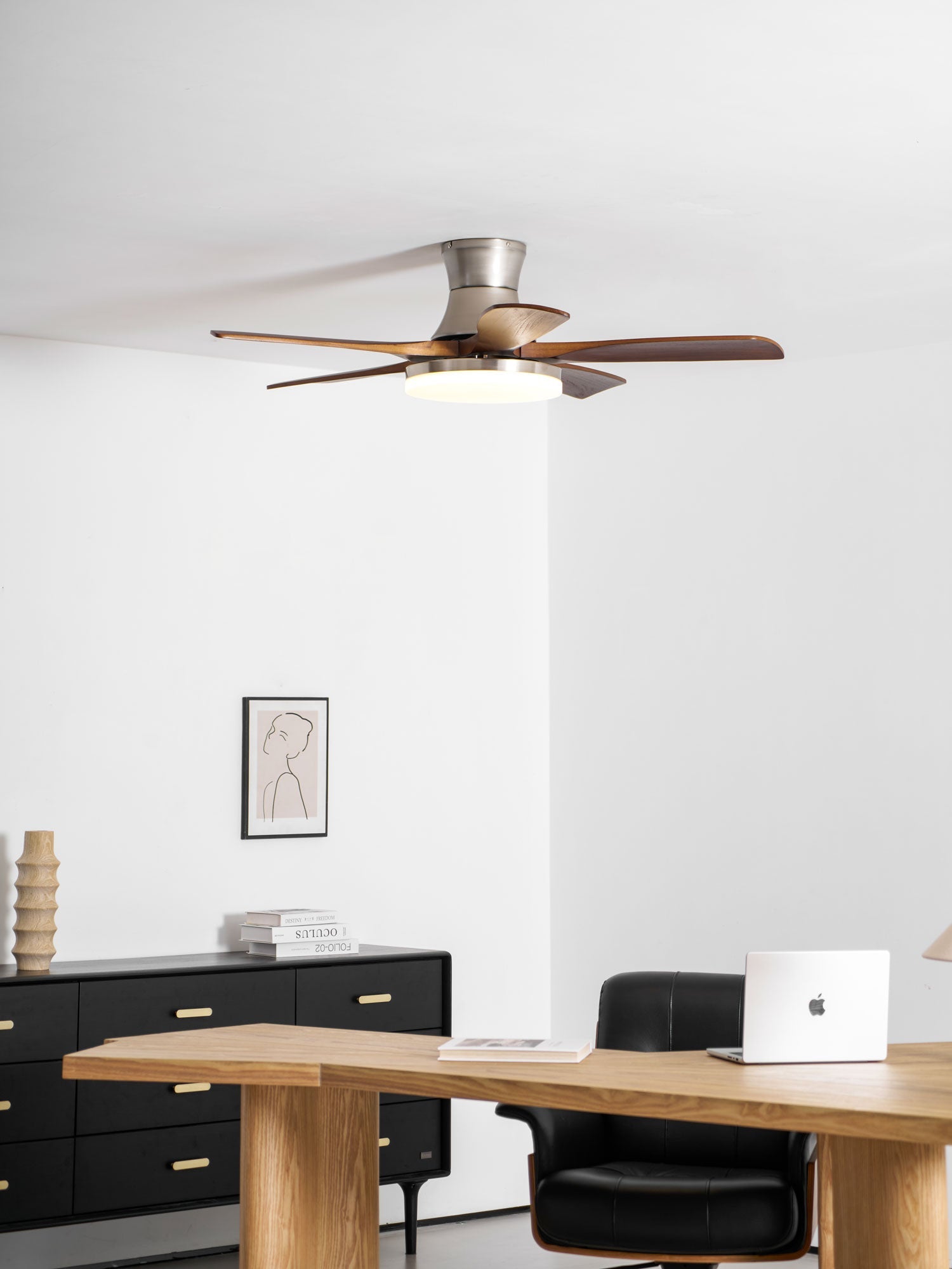 Designer Brass Wood Blade Fan Light Fixture