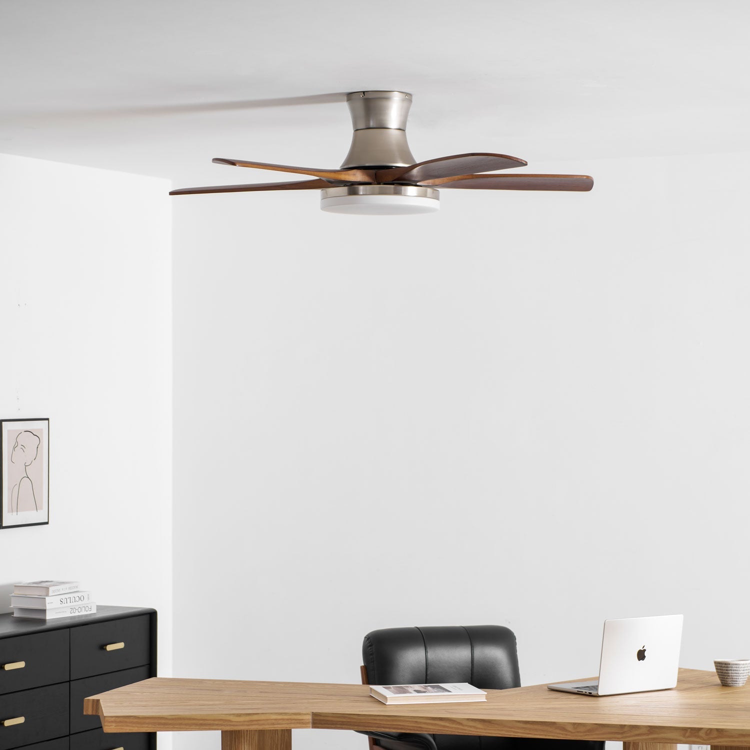 Designer Brass Wood Blade Fan Light Fixture