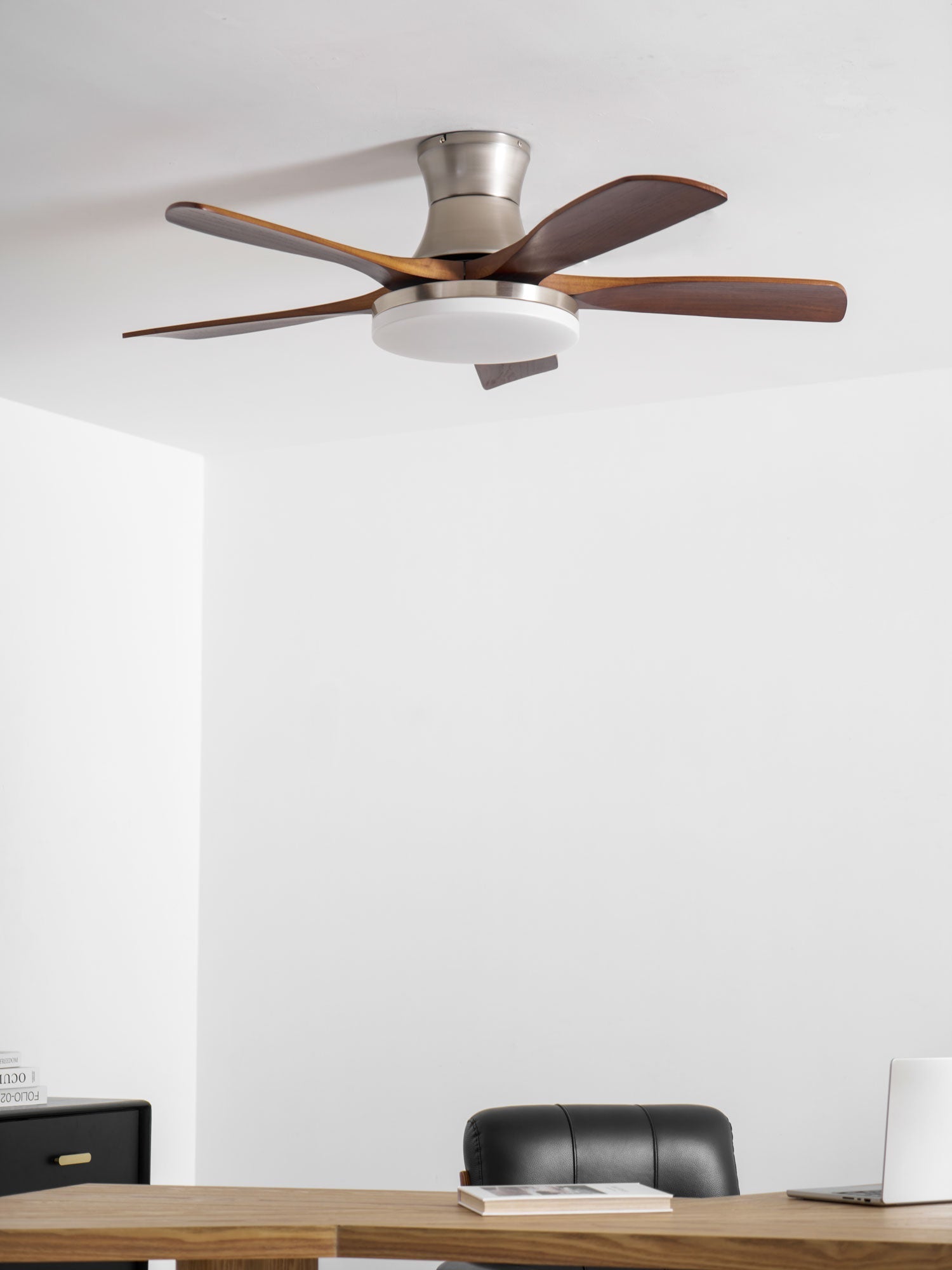 Designer Brass Wood Blade Fan Light Fixture