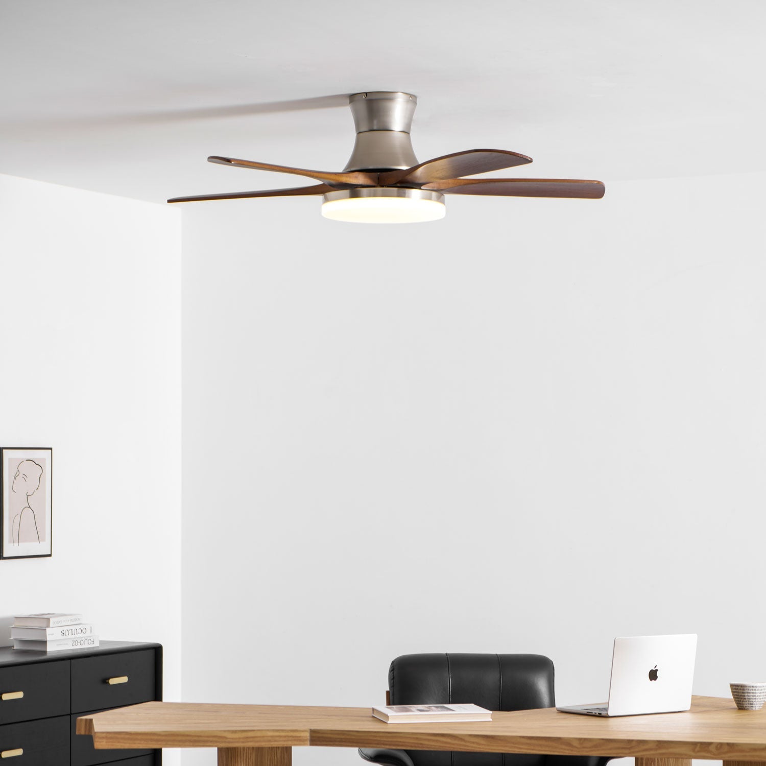 Designer Brass Wood Blade Fan Light Fixture