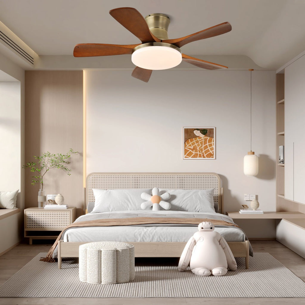 Designer Brass Wood Blade Fan Light Fixture