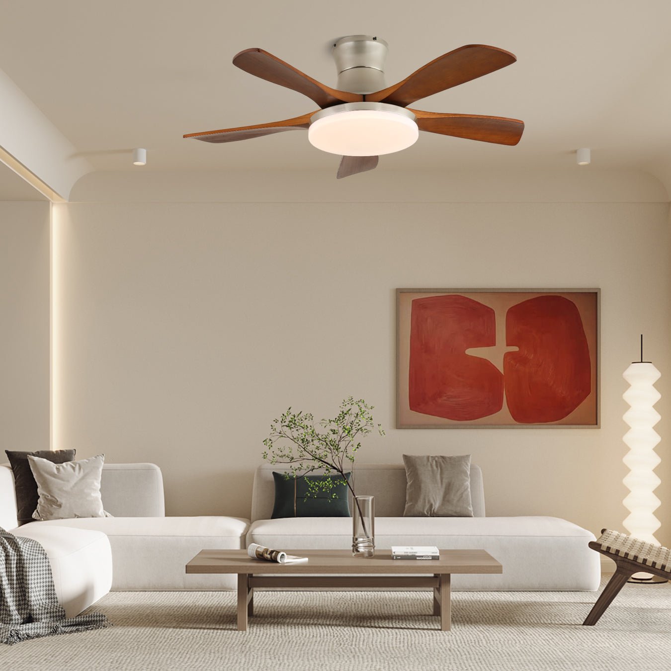 Designer Brass Wood Blade Fan Light Fixture