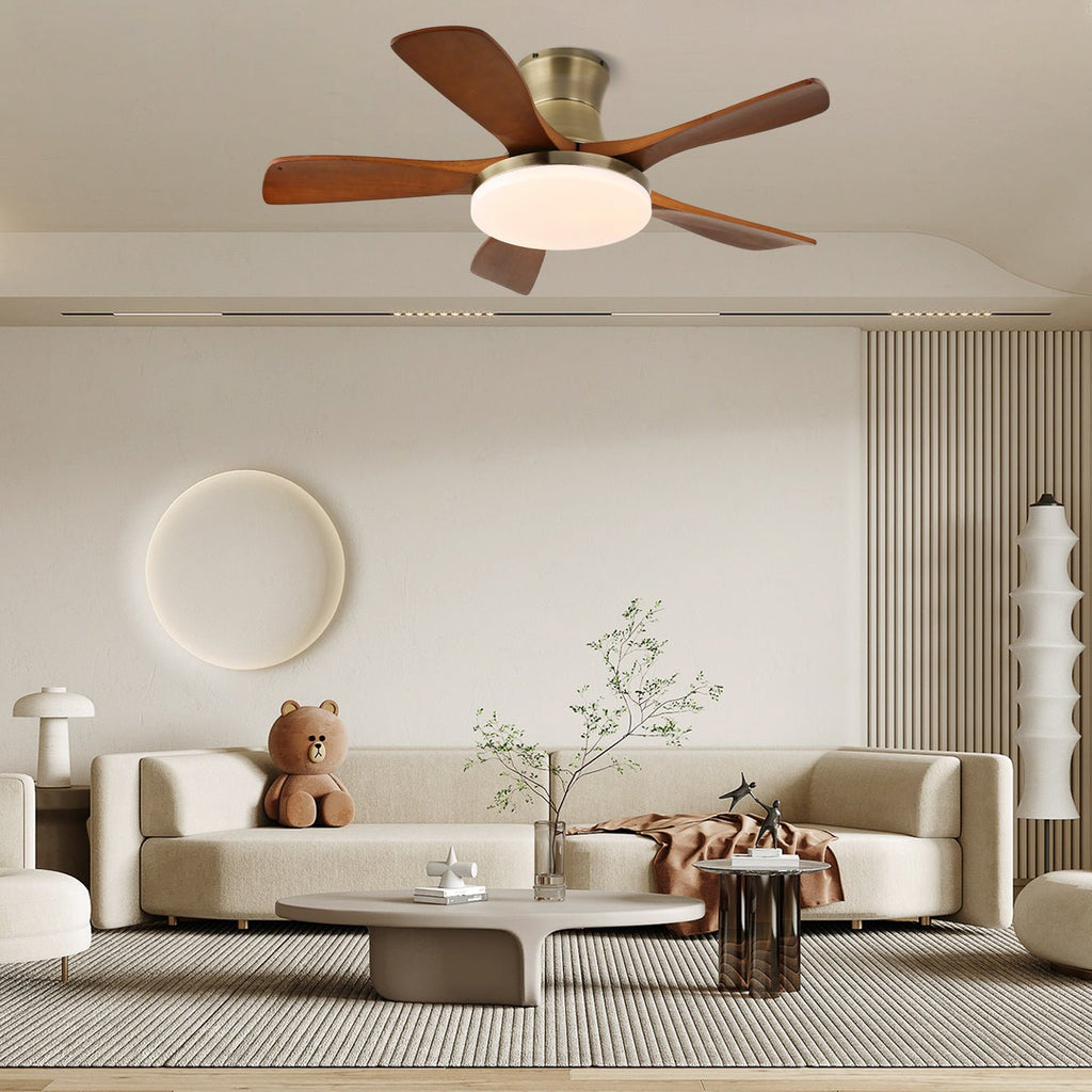 Designer Brass Wood Blade Fan Light Fixture