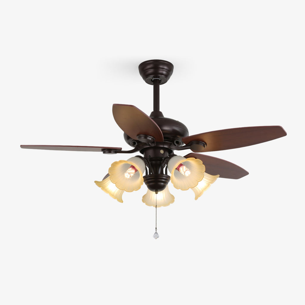 Lily Bloom Sculpted Wood Ceiling Fan Light