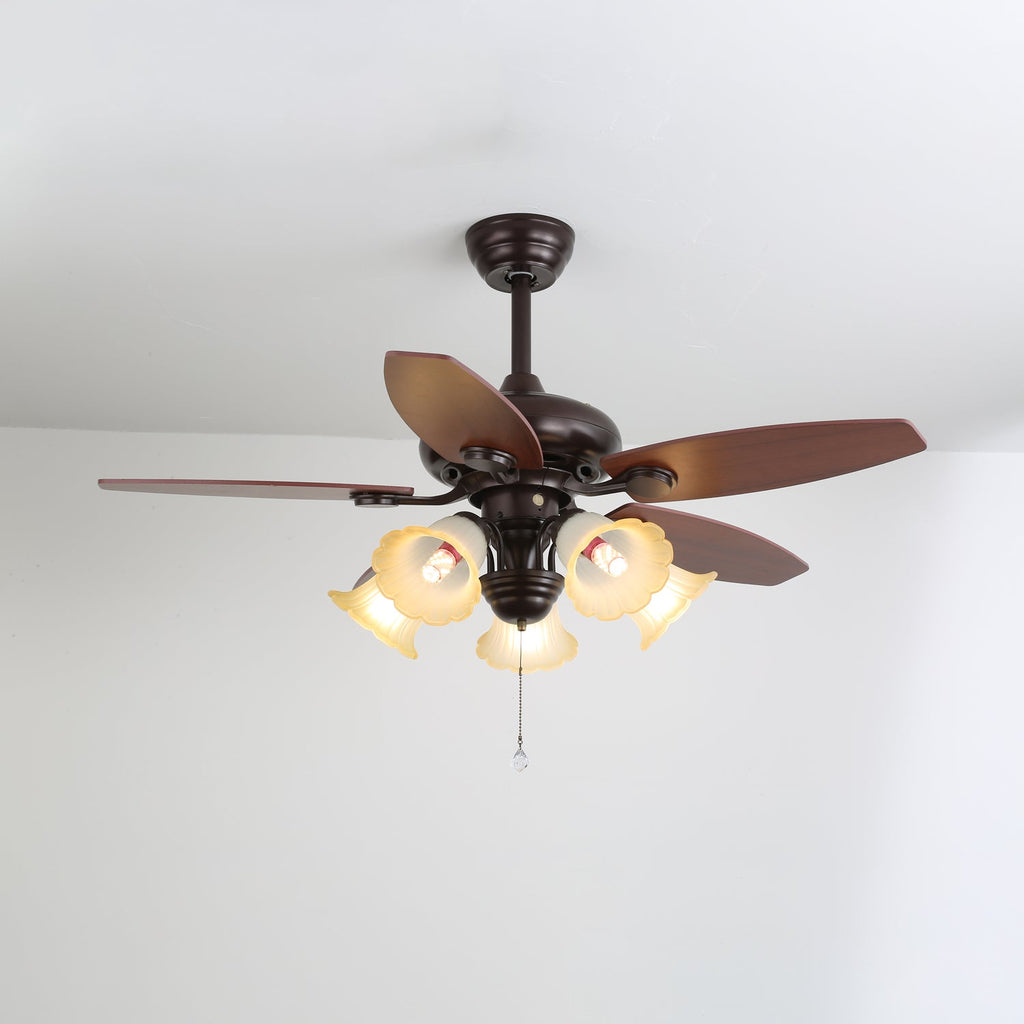 Lily Bloom Sculpted Wood Ceiling Fan Light