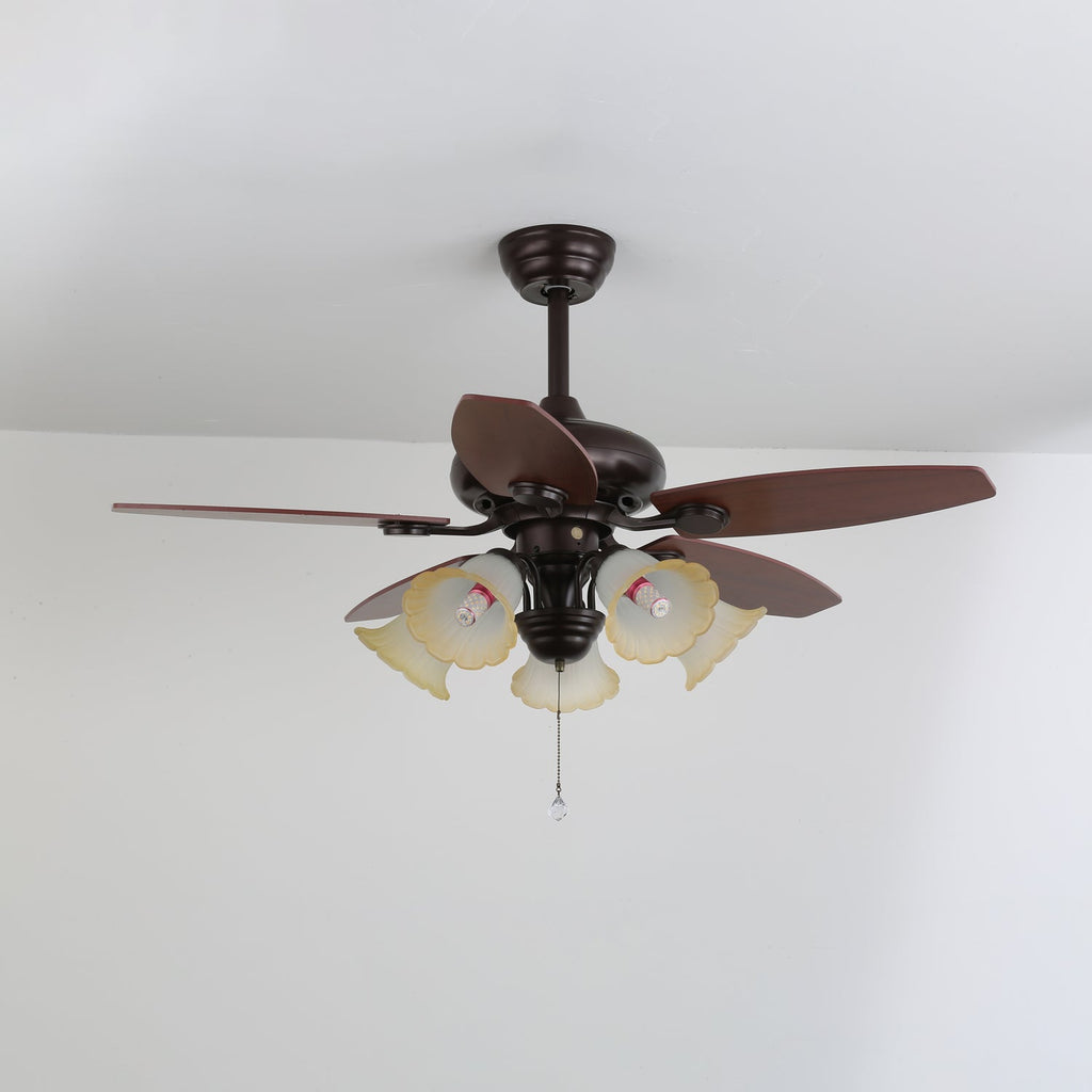 Lily Bloom Sculpted Wood Ceiling Fan Light