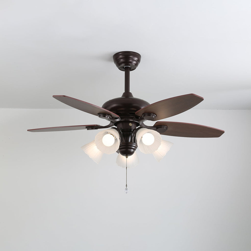 Lily Bloom Sculpted Wood Ceiling Fan Light