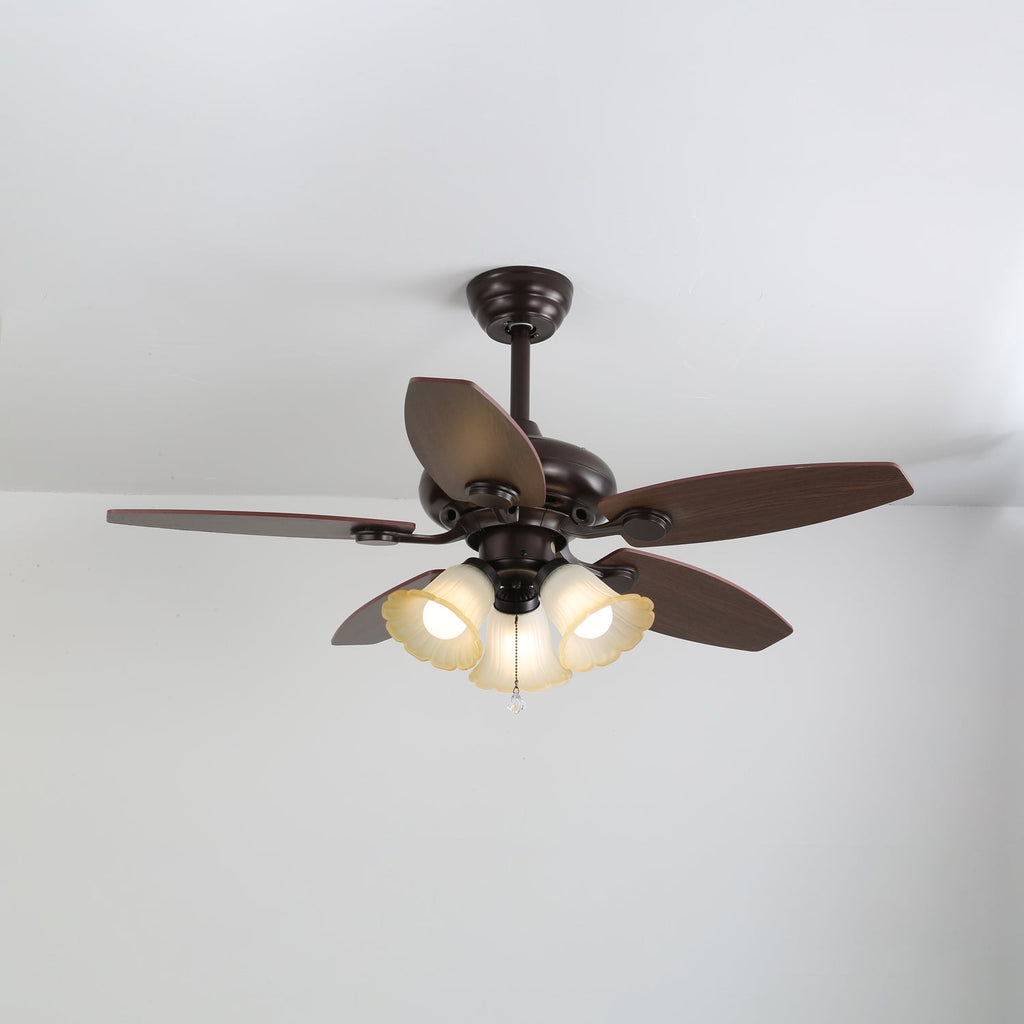 Lily Bloom Sculpted Wood Ceiling Fan Light