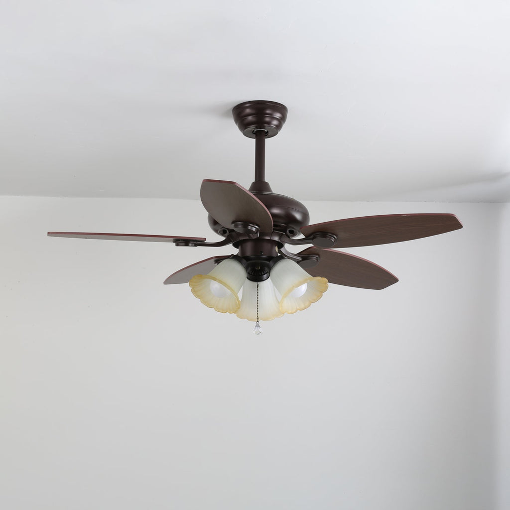 Lily Bloom Sculpted Wood Ceiling Fan Light