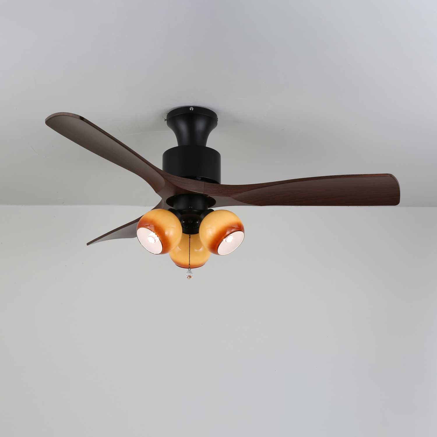 Luxury Amber Orb Wood Blade Fan Light
