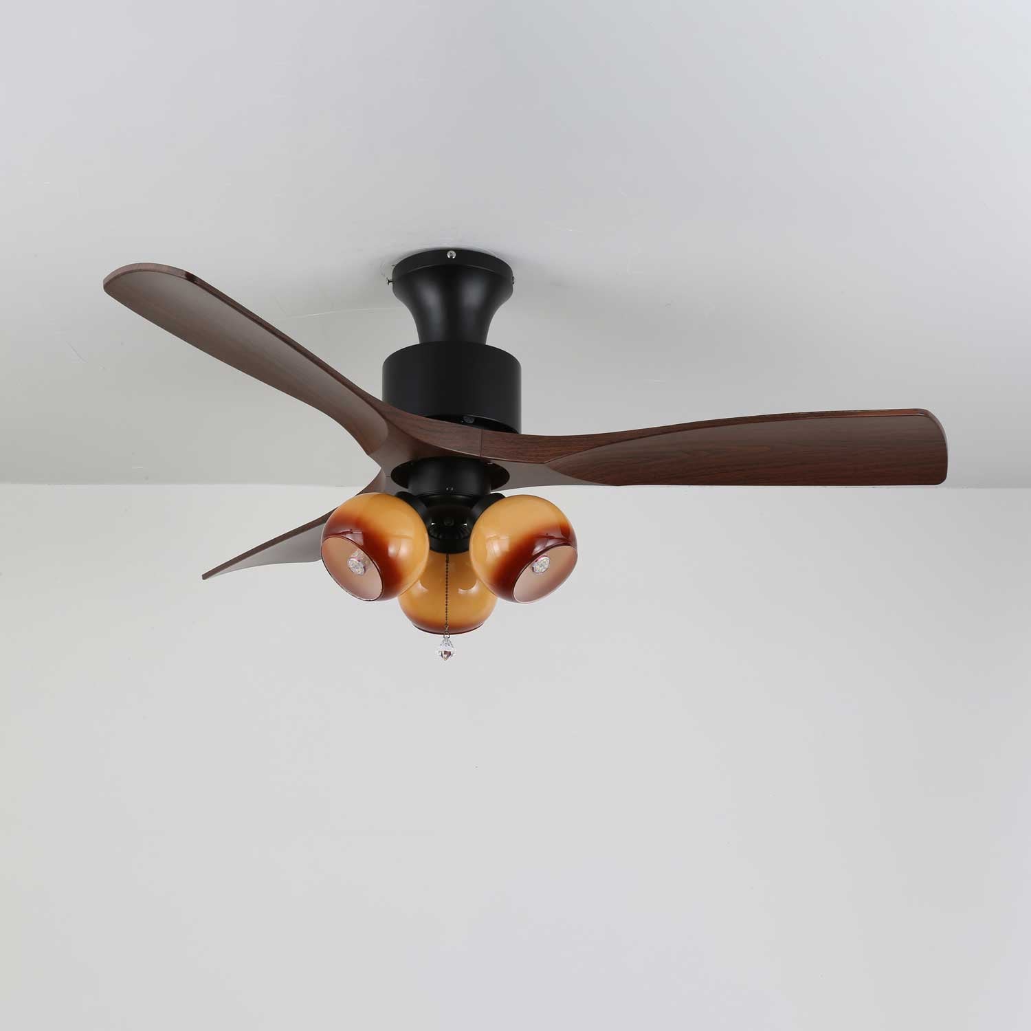Luxury Amber Orb Wood Blade Fan Light