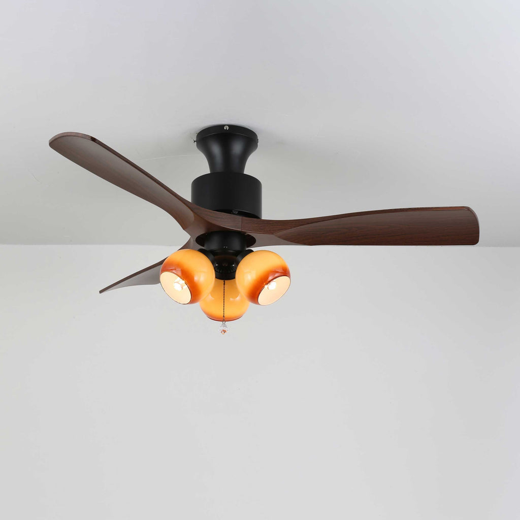 Luxury Amber Orb Wood Blade Fan Light