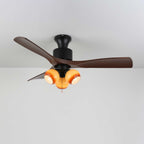 Luxury Amber Orb Wood Blade Fan Light
