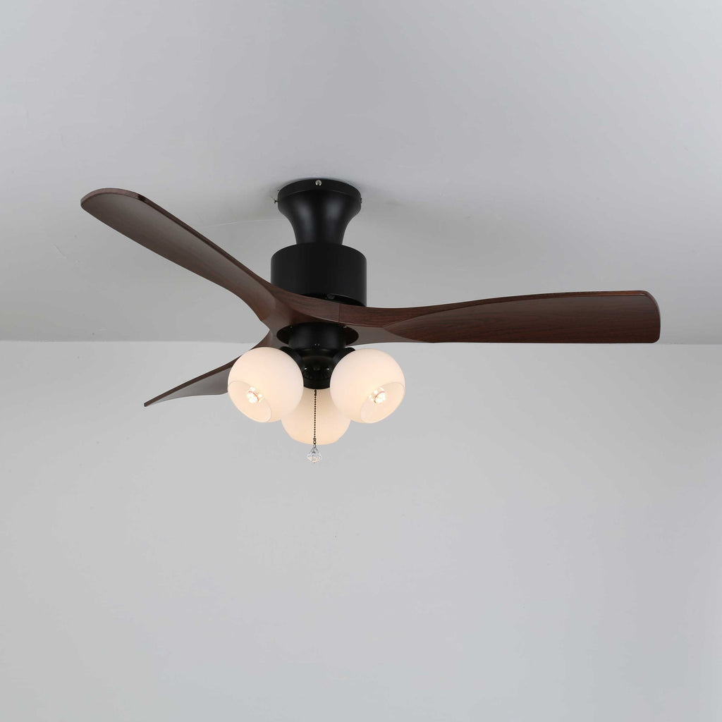 Luxury Amber Orb Wood Blade Fan Light