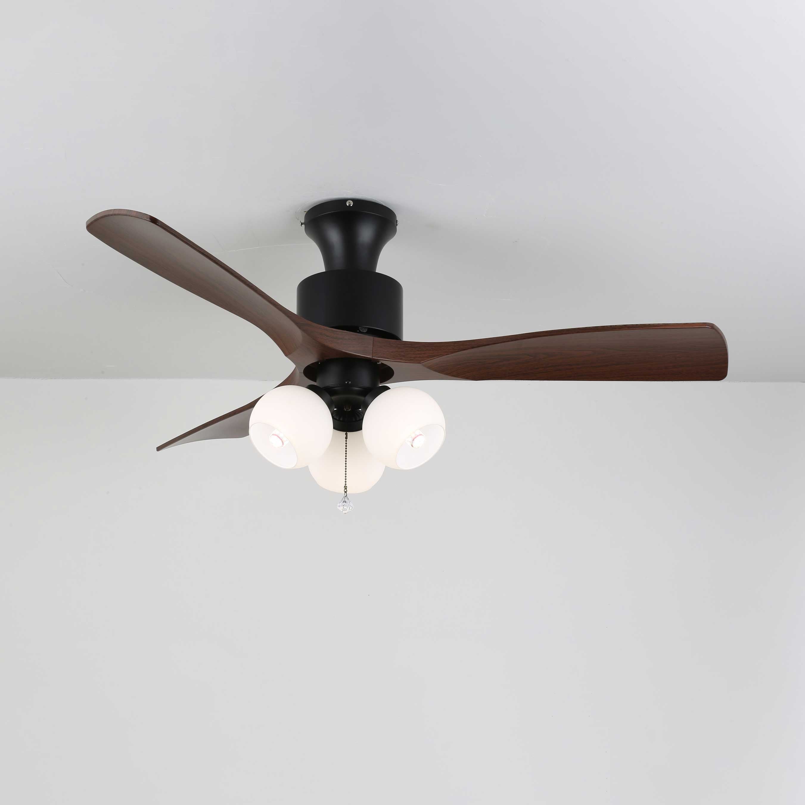 Luxury Amber Orb Wood Blade Fan Light