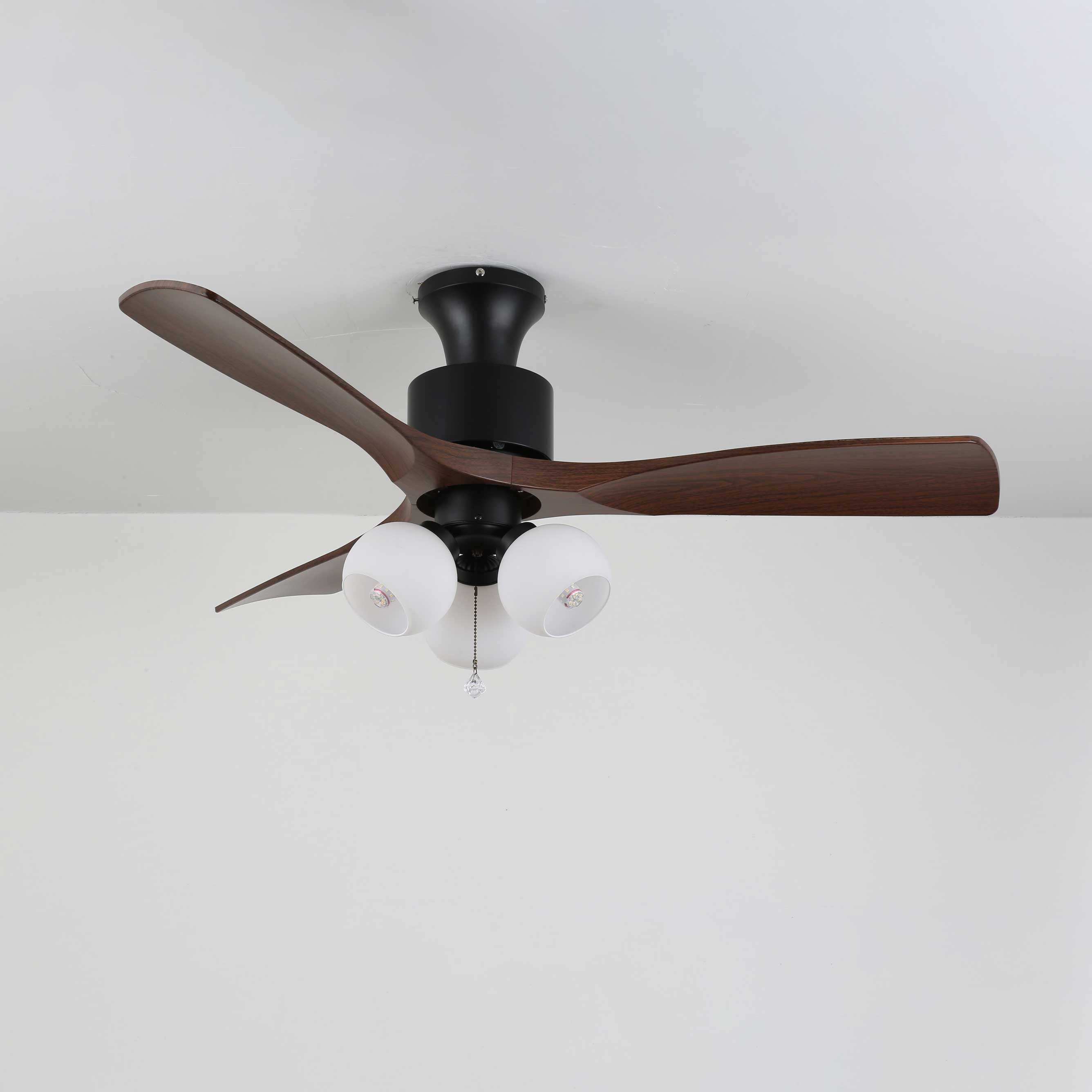 Luxury Amber Orb Wood Blade Fan Light