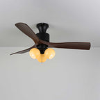 Luxury Amber Orb Wood Blade Fan Light