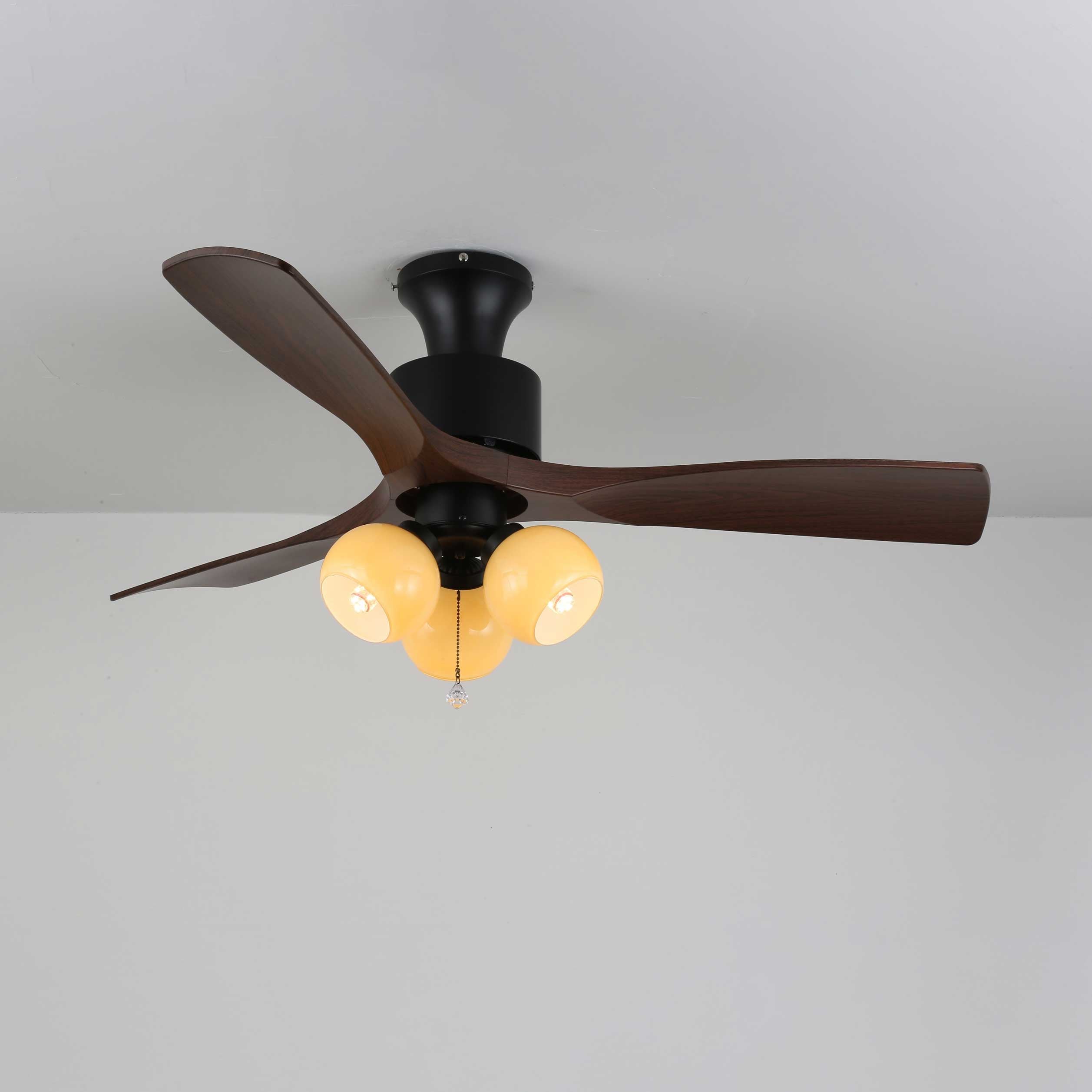 Luxury Amber Orb Wood Blade Fan Light
