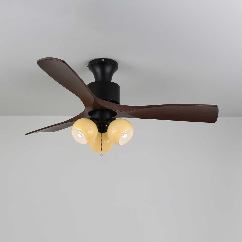 Luxury Amber Orb Wood Blade Fan Light