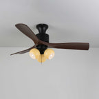 Luxury Amber Orb Wood Blade Fan Light