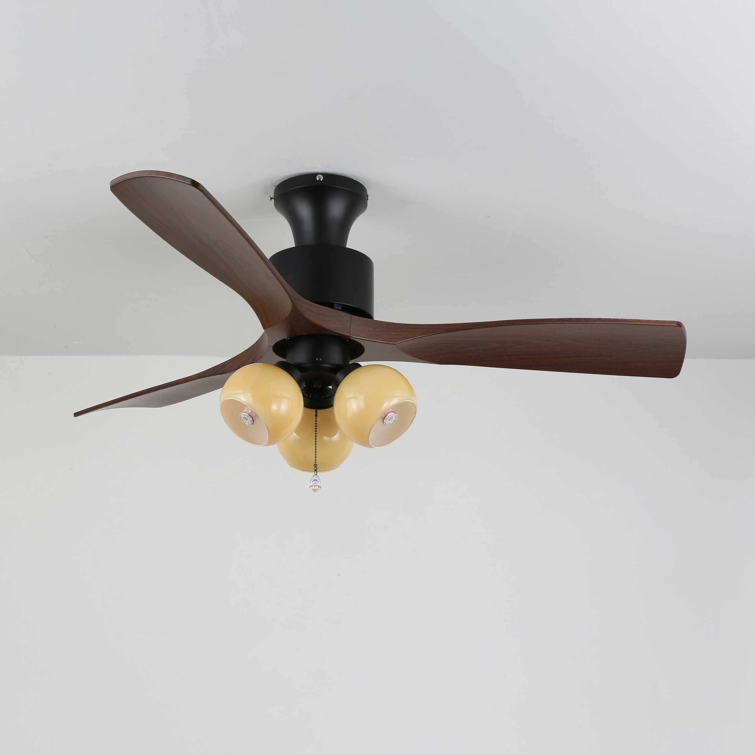 Luxury Amber Orb Wood Blade Fan Light