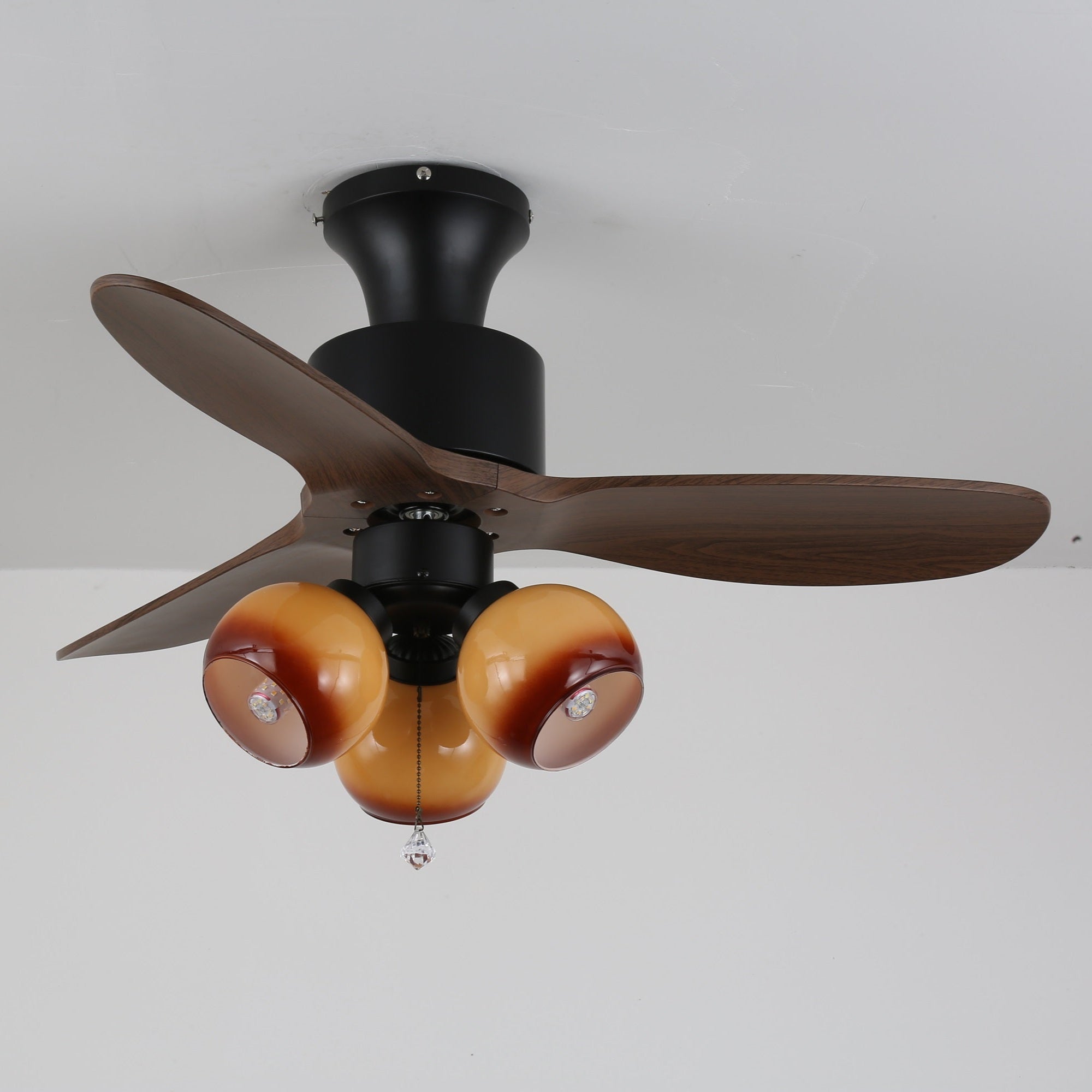 Luxury Amber Orb Wood Blade Fan Light