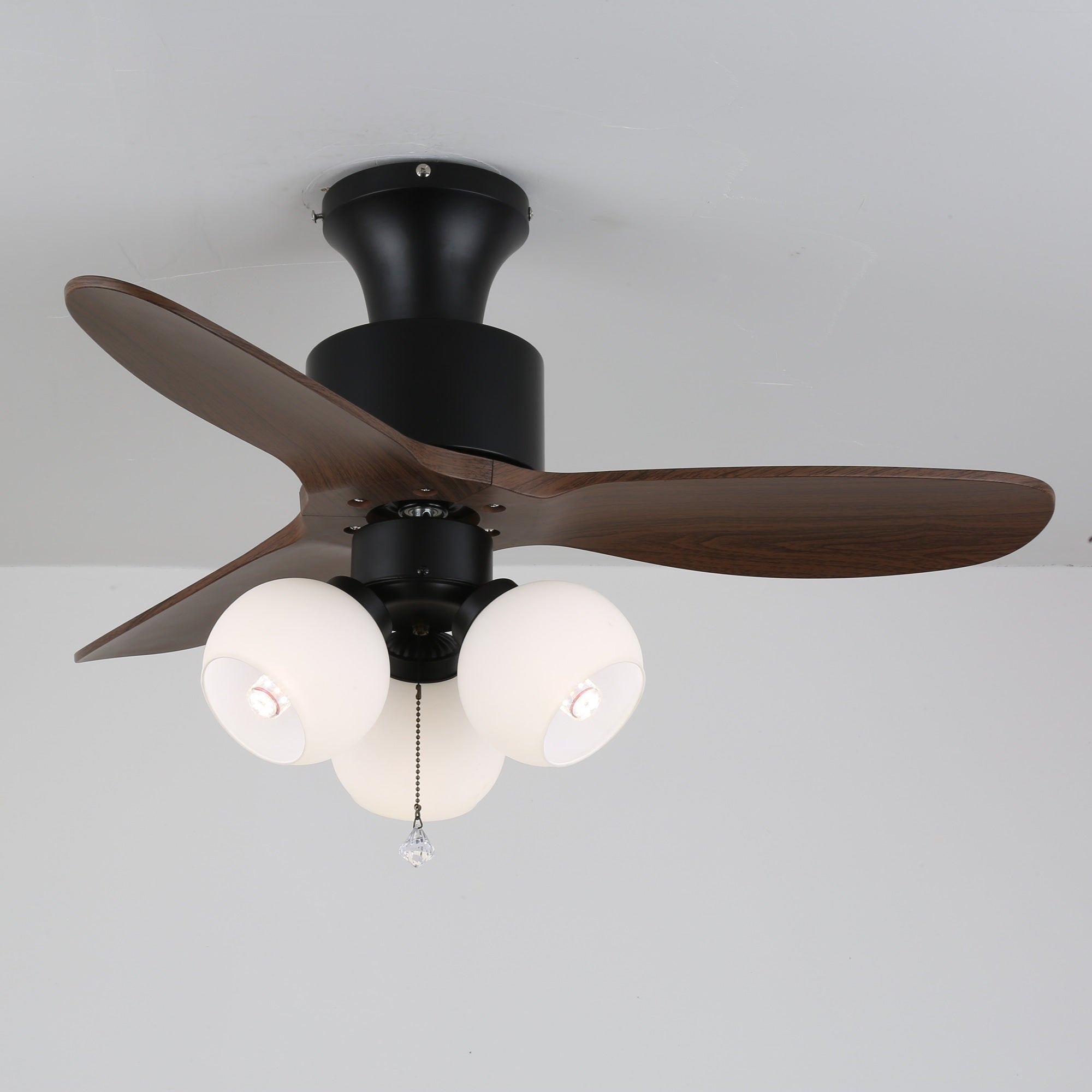 Luxury Amber Orb Wood Blade Fan Light