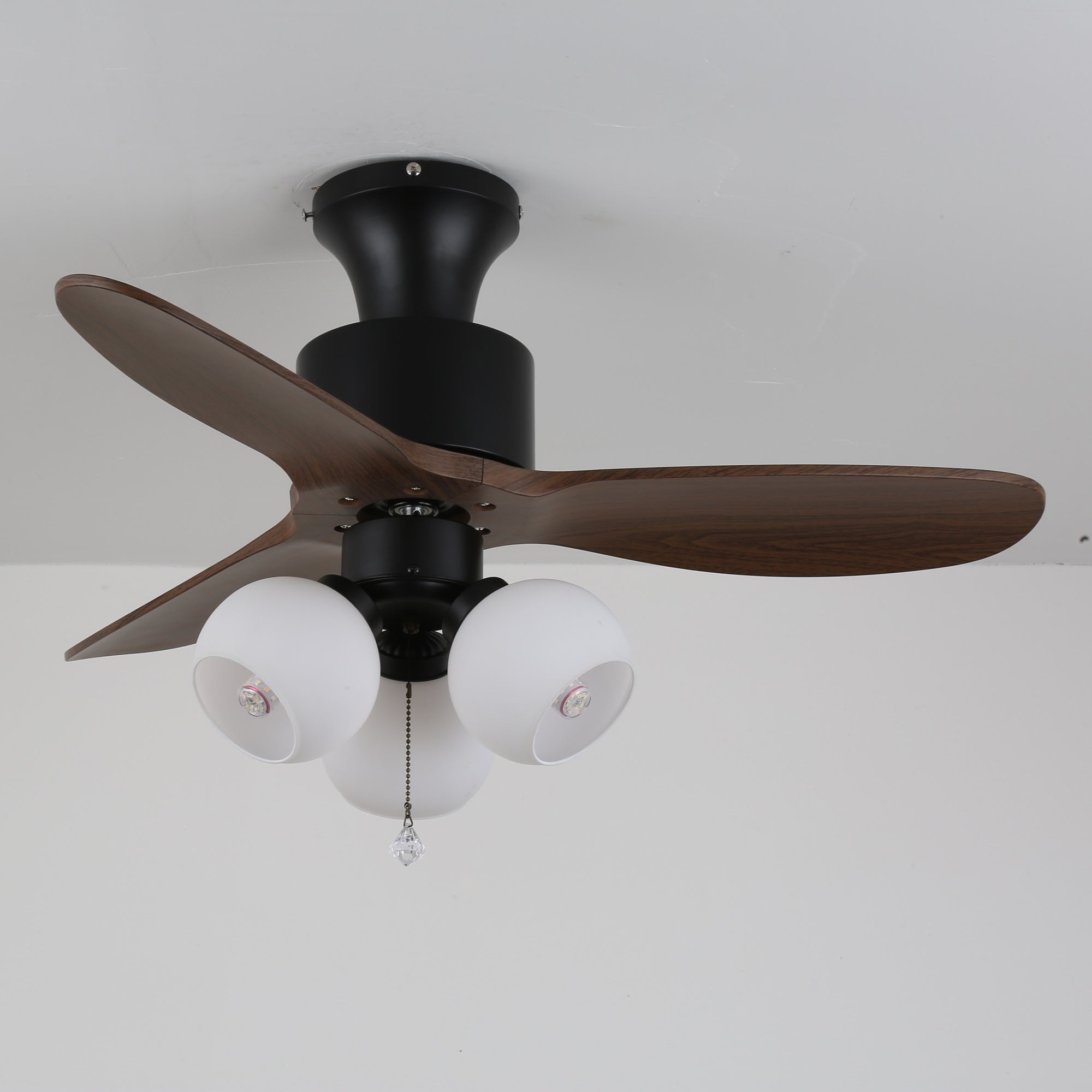 Luxury Amber Orb Wood Blade Fan Light