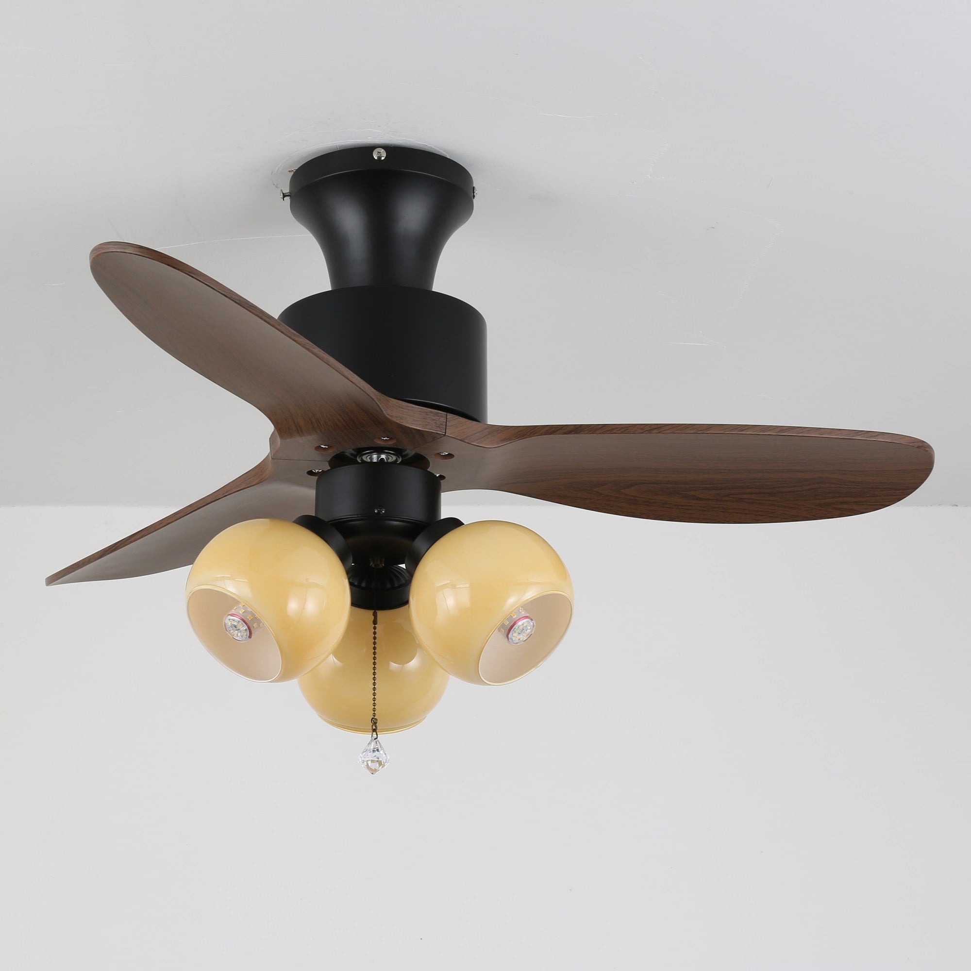 Luxury Amber Orb Wood Blade Fan Light