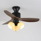 Luxury Amber Orb Wood Blade Fan Light