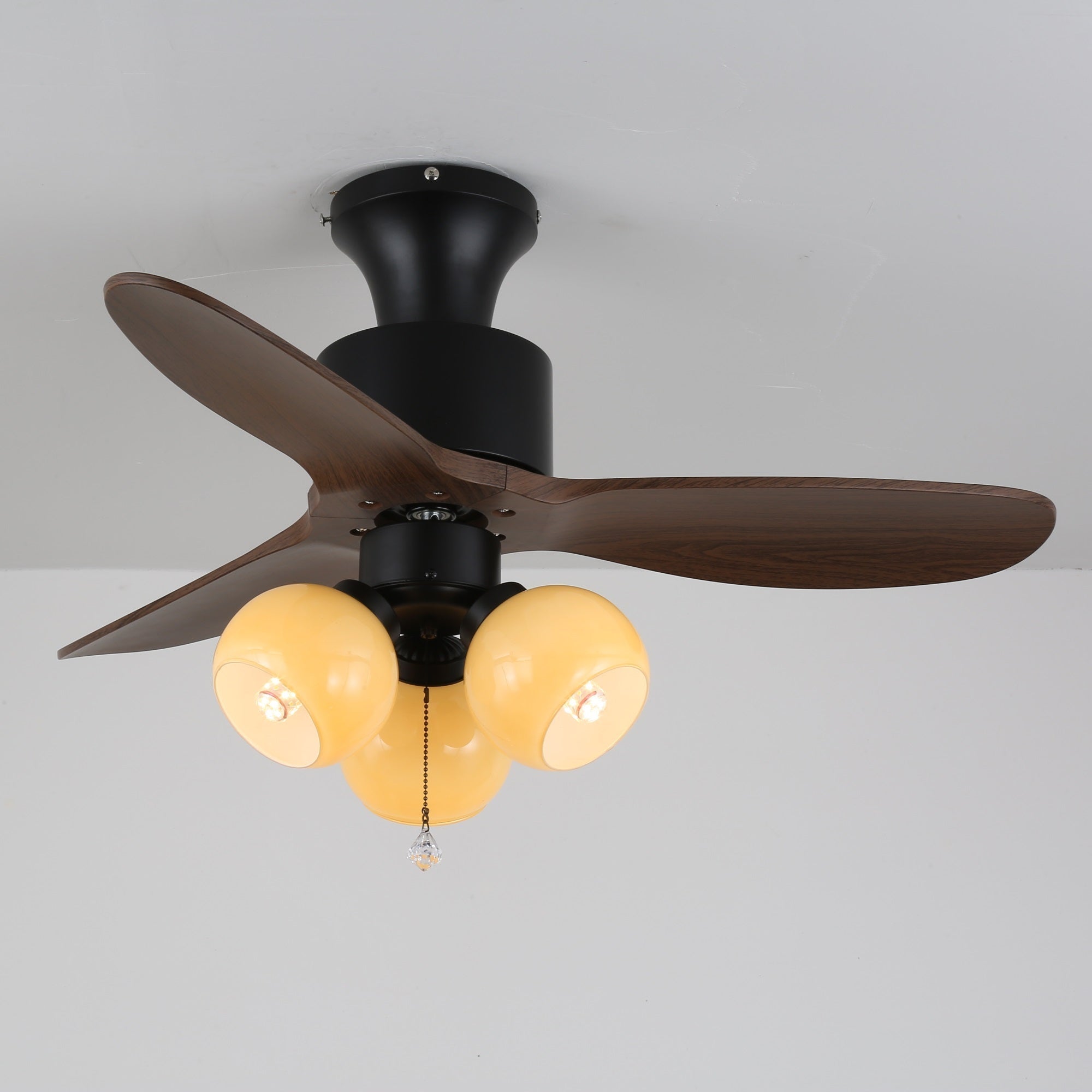 Luxury Amber Orb Wood Blade Fan Light