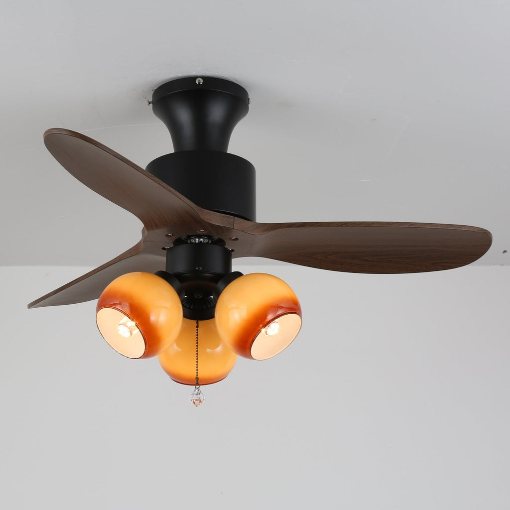 Luxury Amber Orb Wood Blade Fan Light