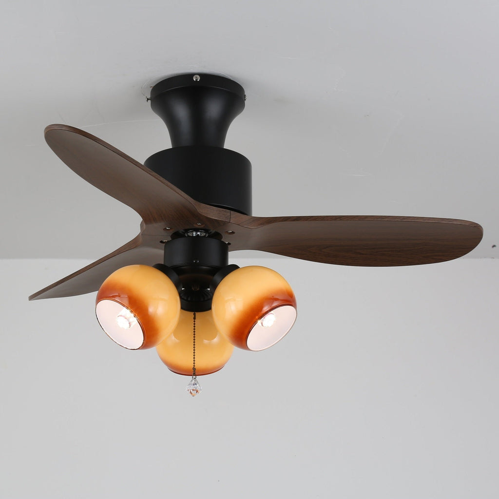Luxury Amber Orb Wood Blade Fan Light