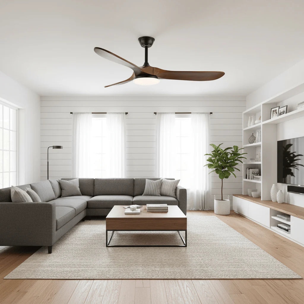 Maverick Sculpted Wood Blade Ceiling Fan Light