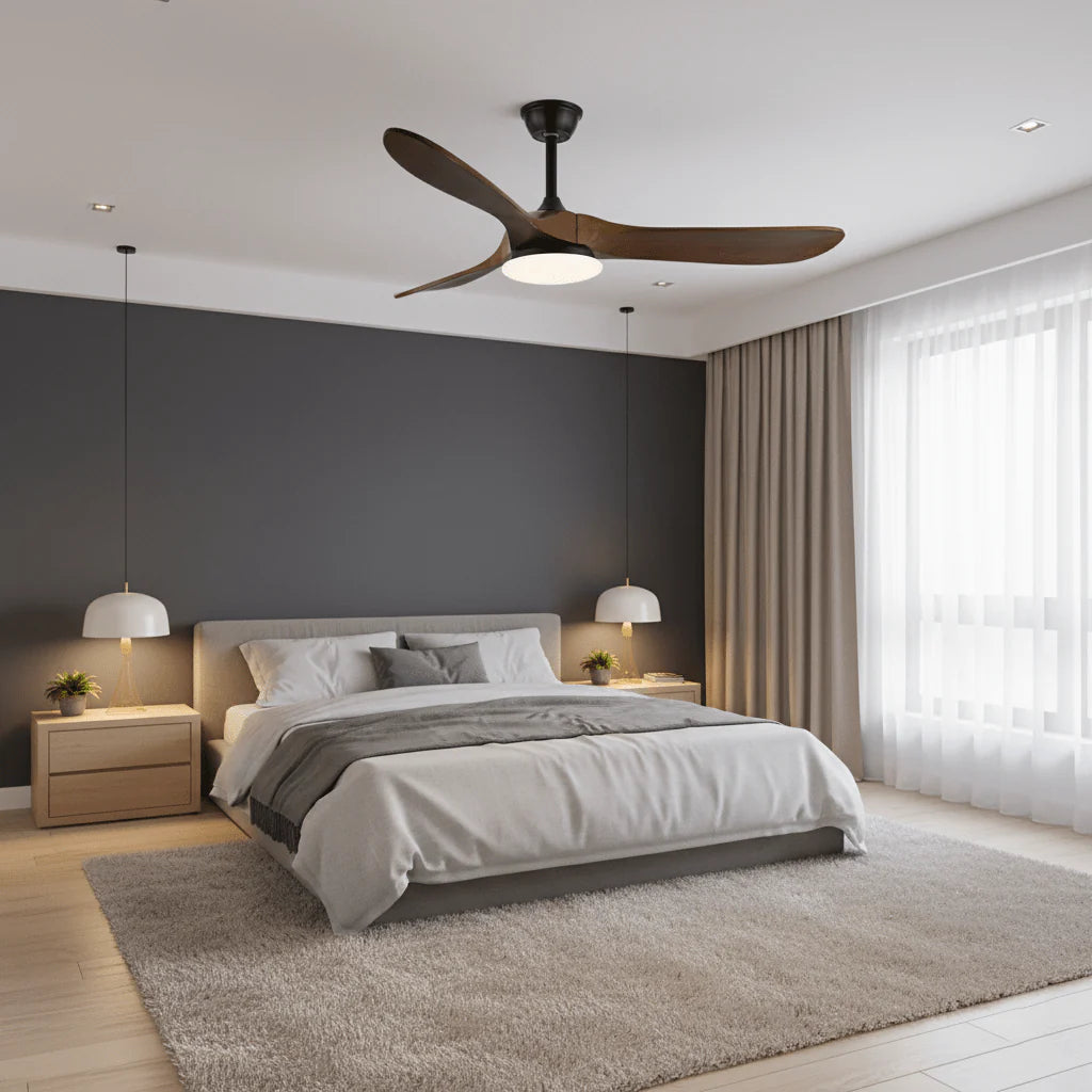 Maverick Sculpted Wood Blade Ceiling Fan Light