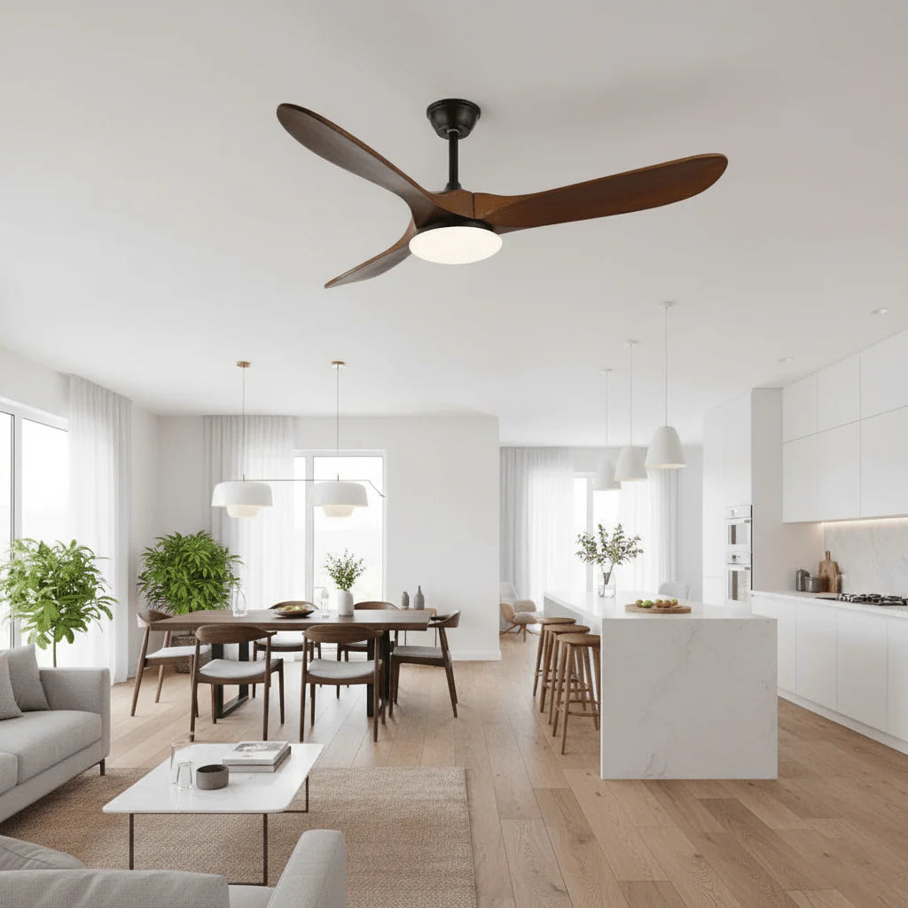 Maverick Sculpted Wood Blade Ceiling Fan Light