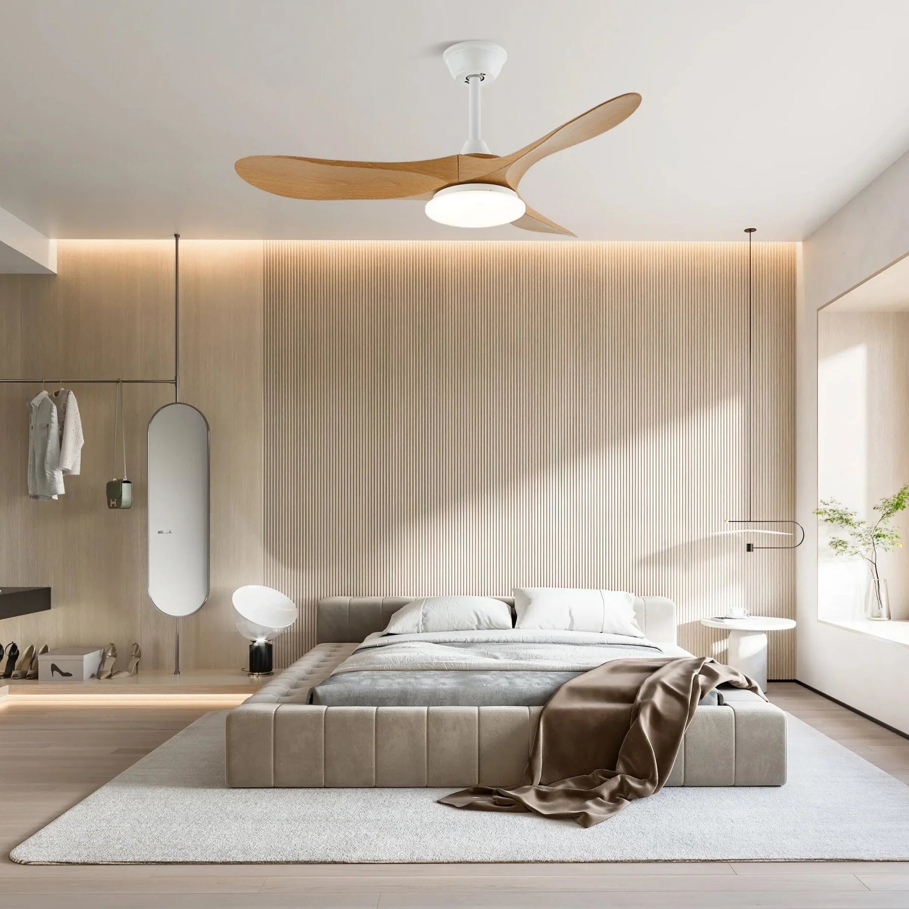 Maverick Sculpted Wood Blade Ceiling Fan Light