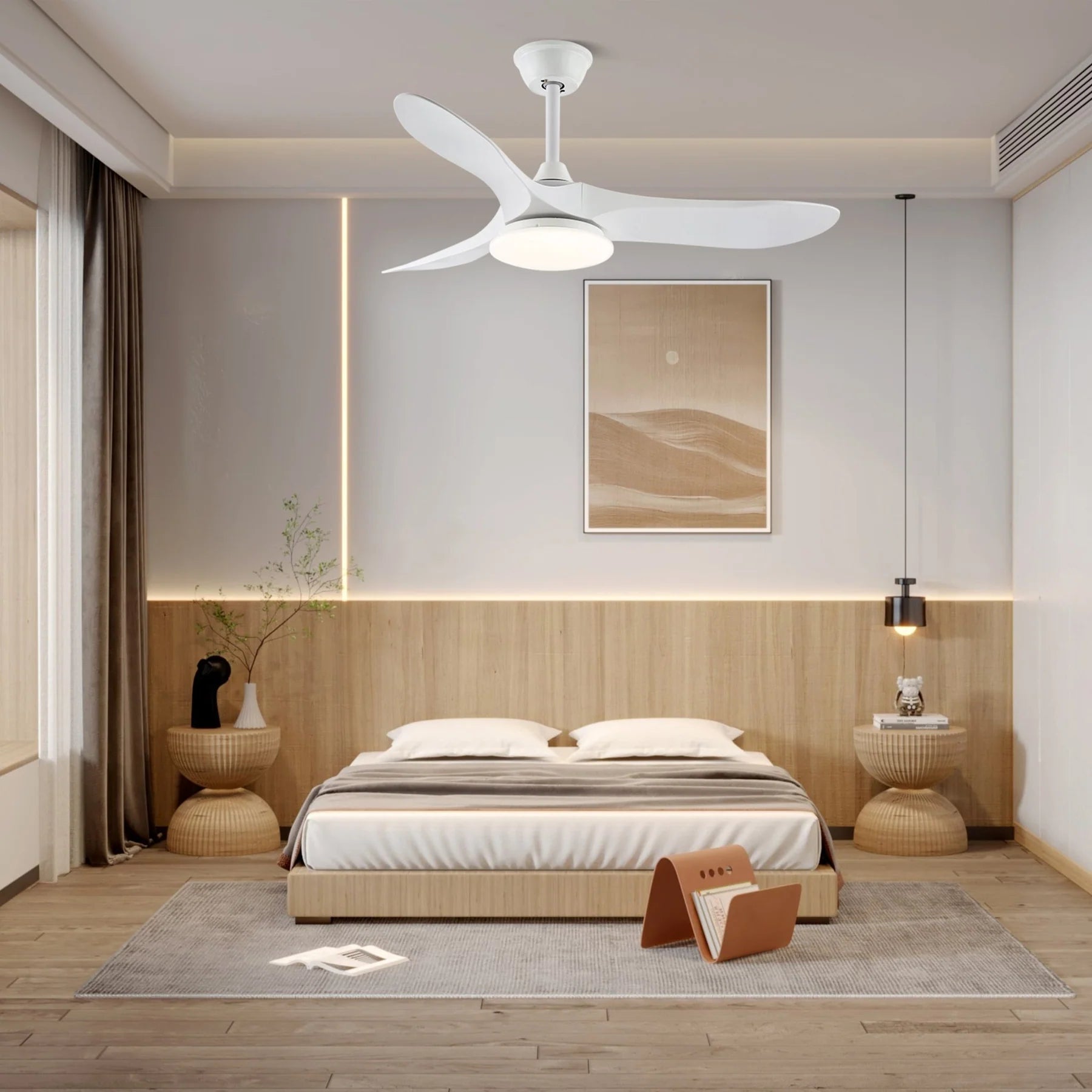 Maverick Sculpted Wood Blade Ceiling Fan Light