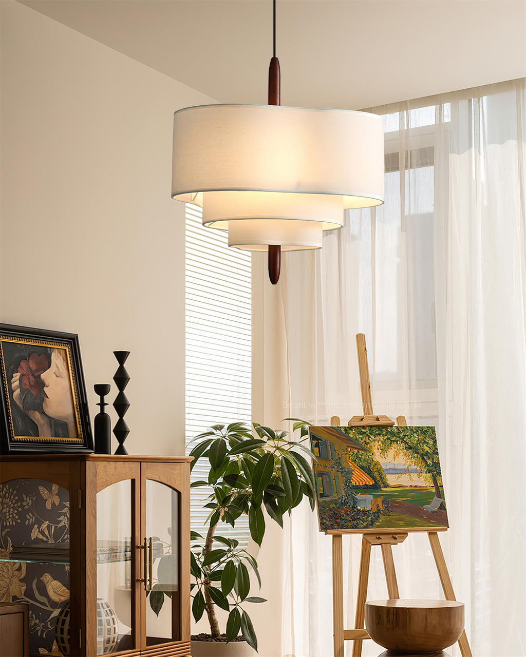Raphia Layered Fabric Pendant Light