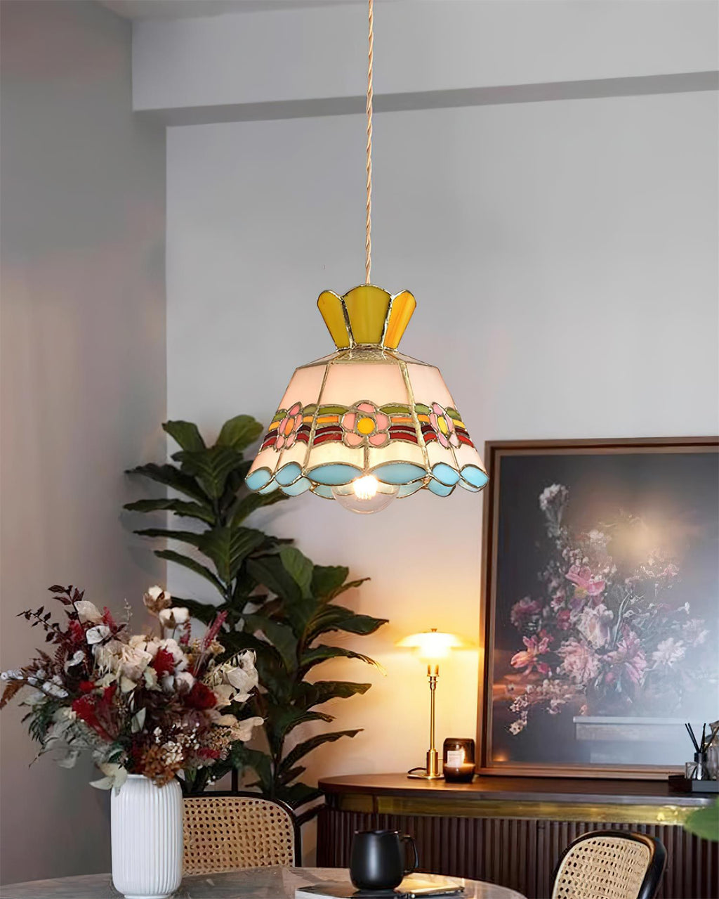 Art Nouveau Stained Glass Pendant Light