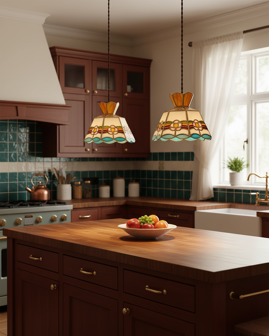 Art Nouveau Stained Glass Pendant Light