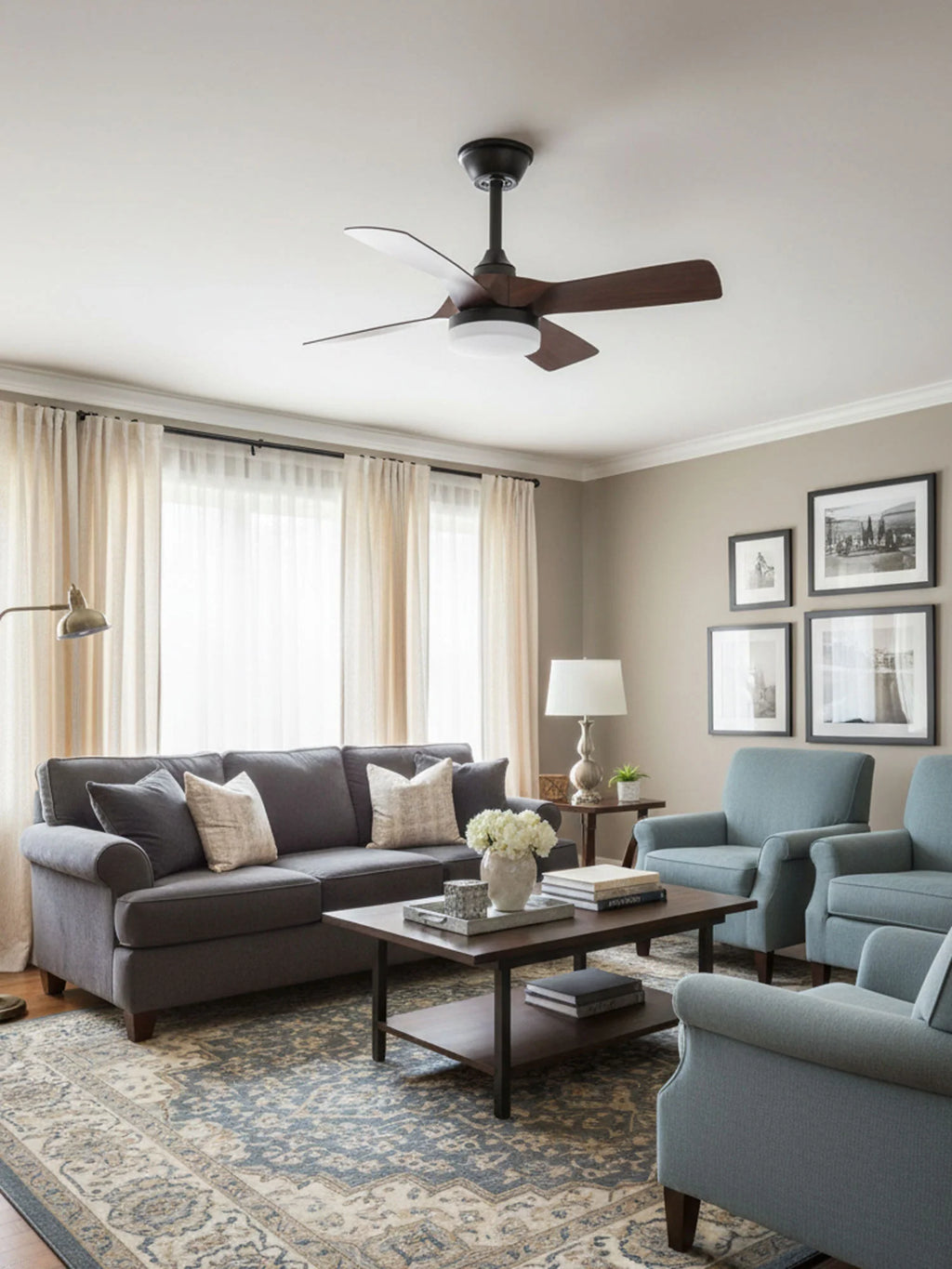 Elegant Sculpted Wood Ceiling Fan Light