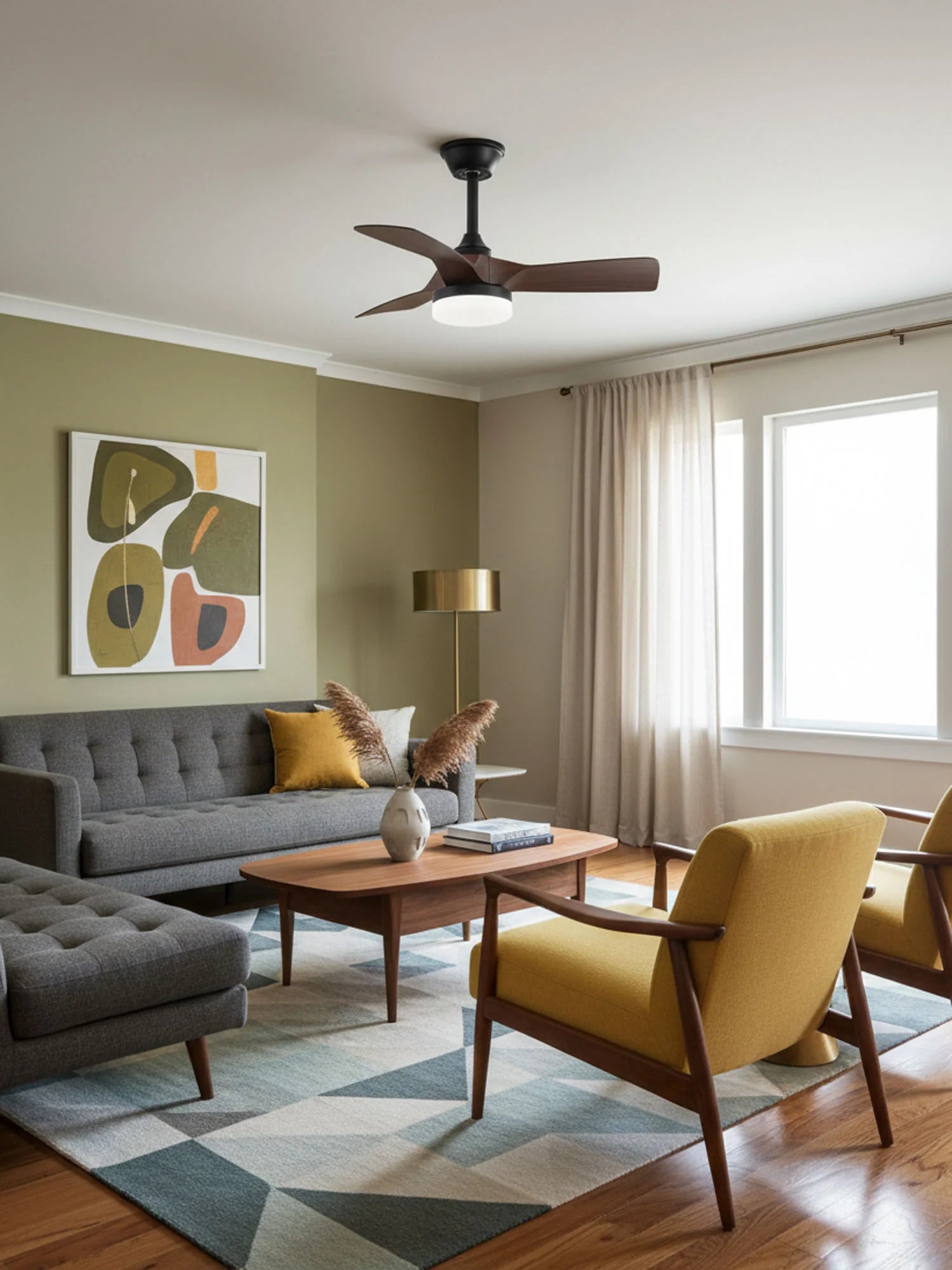 Elegant Sculpted Wood Ceiling Fan Light