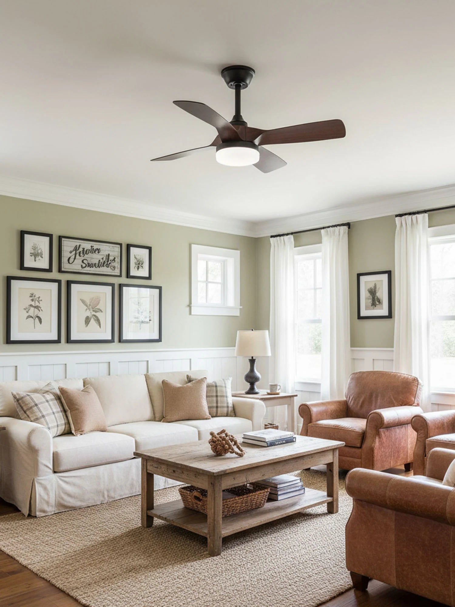 Elegant Sculpted Wood Ceiling Fan Light