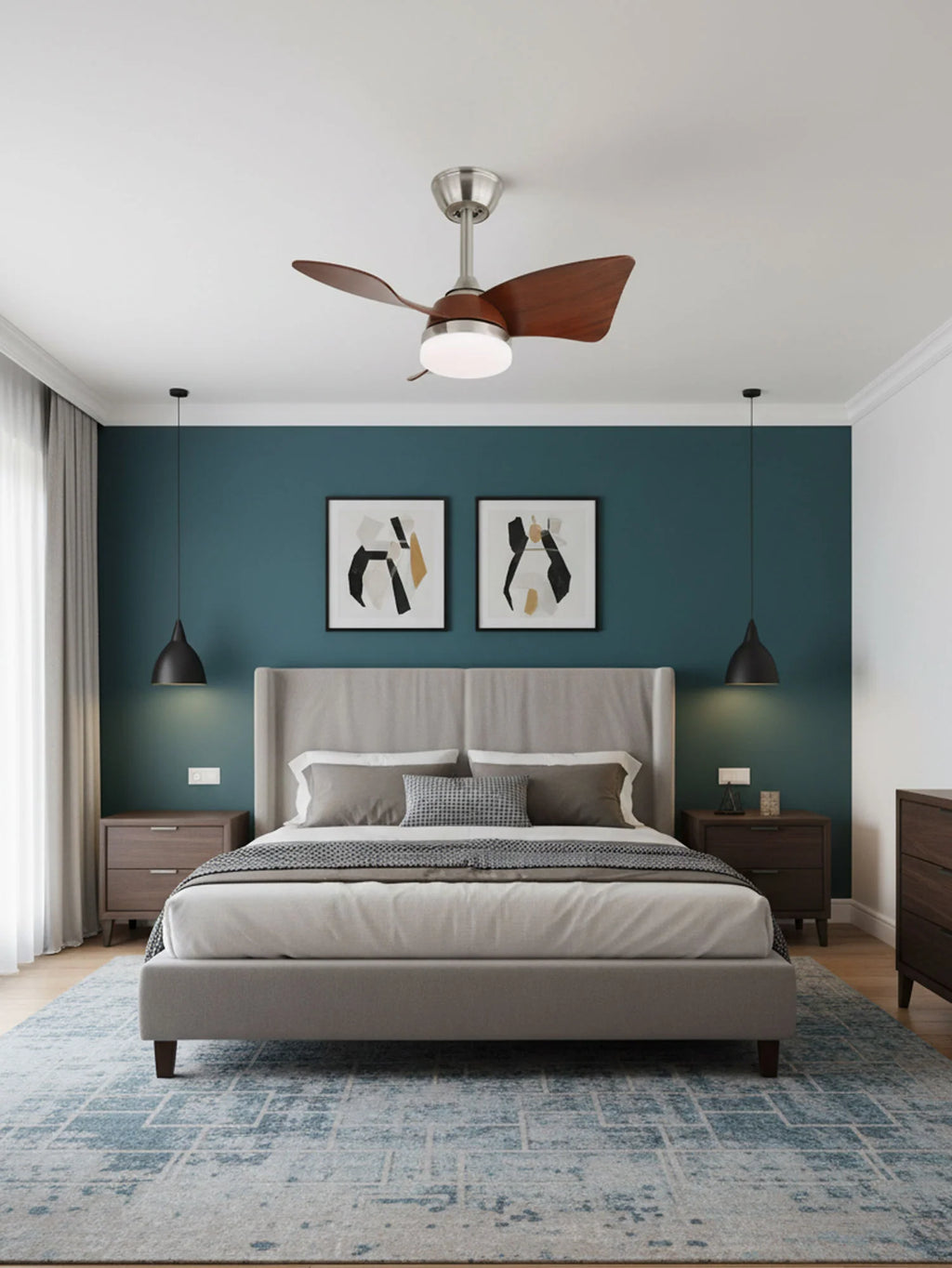 Elegant Sculpted Wood Ceiling Fan Light