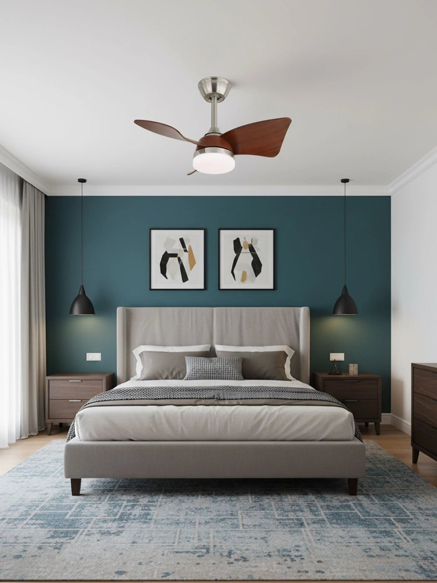 Elegant Sculpted Wood Ceiling Fan Light