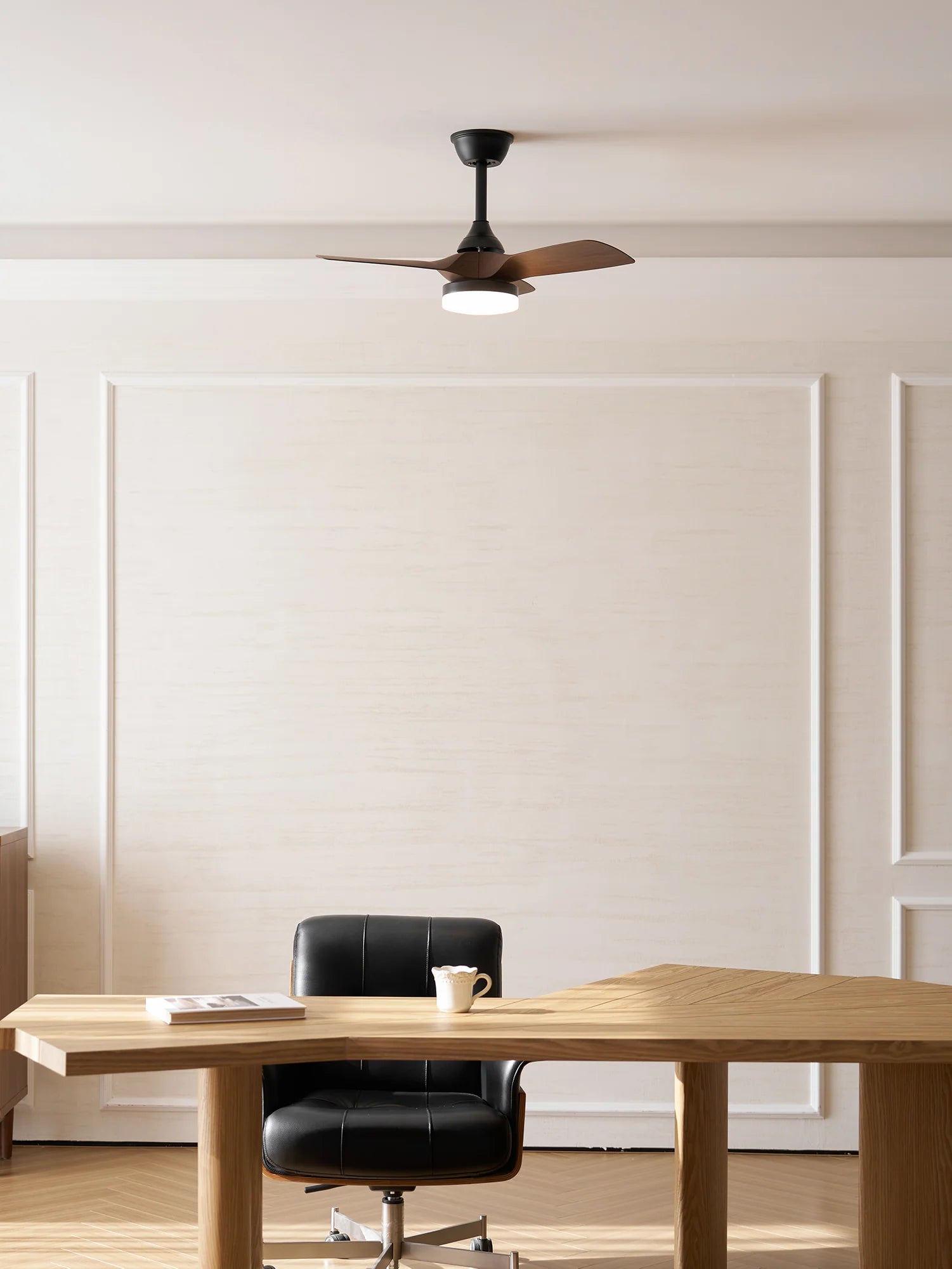 Elegant Sculpted Wood Ceiling Fan Light