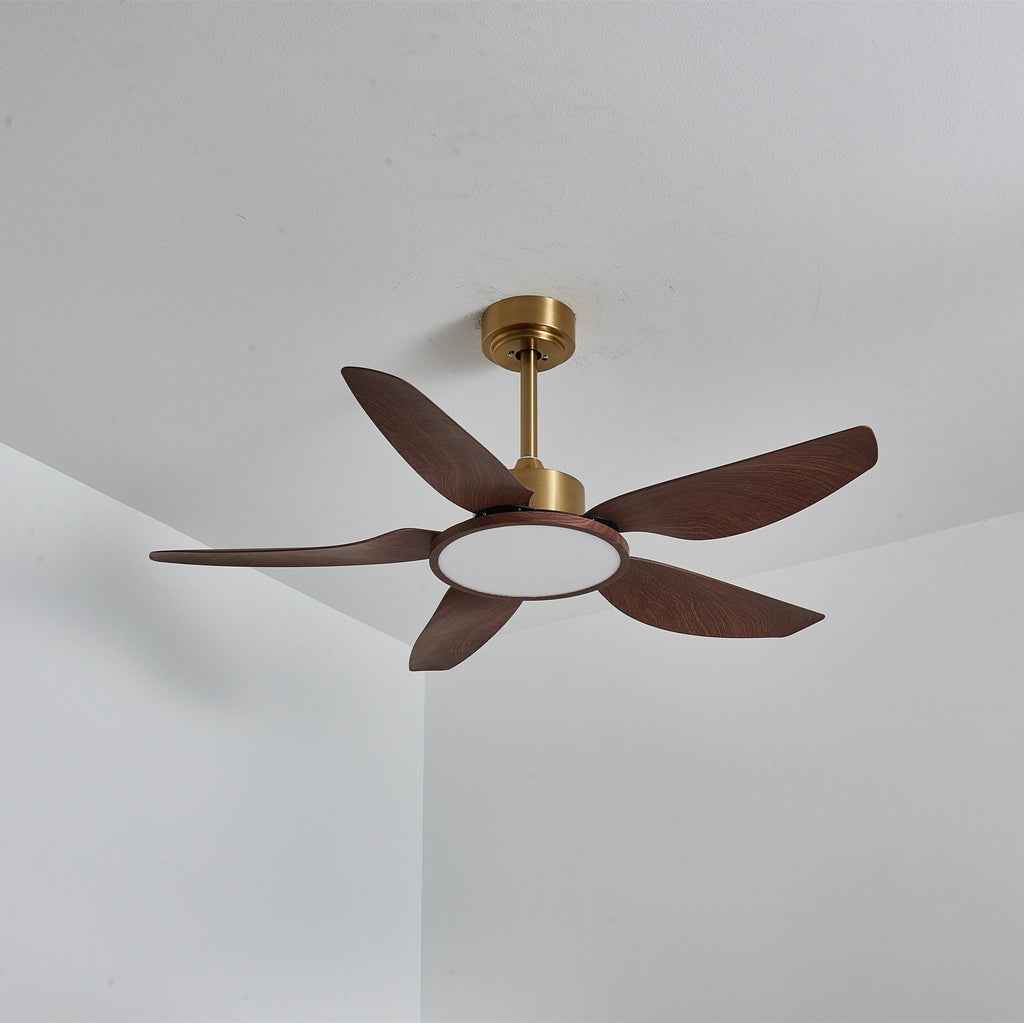 Sirocco Walnut Blade Brass Ceiling Fan Light