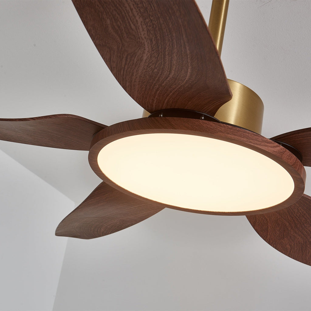 Sirocco Walnut Blade Brass Ceiling Fan Light