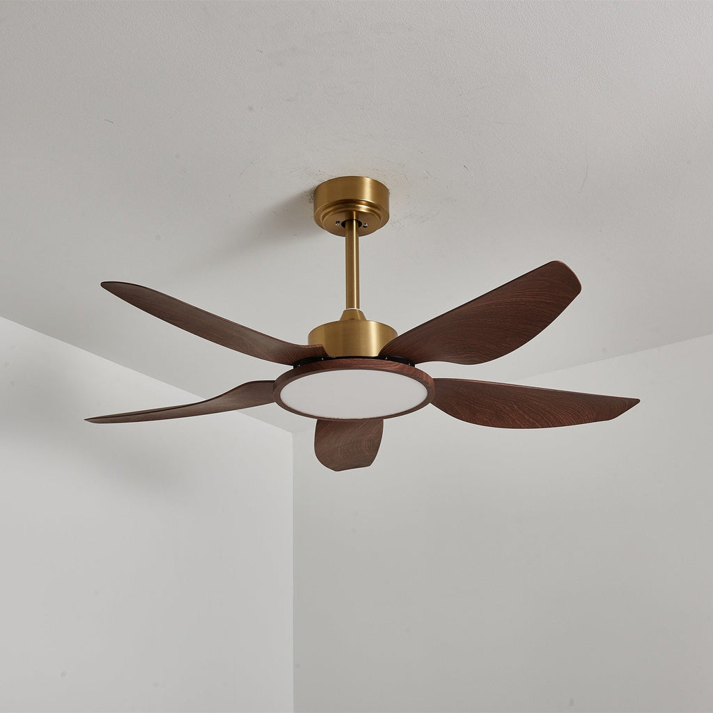 Sirocco Walnut Blade Brass Ceiling Fan Light